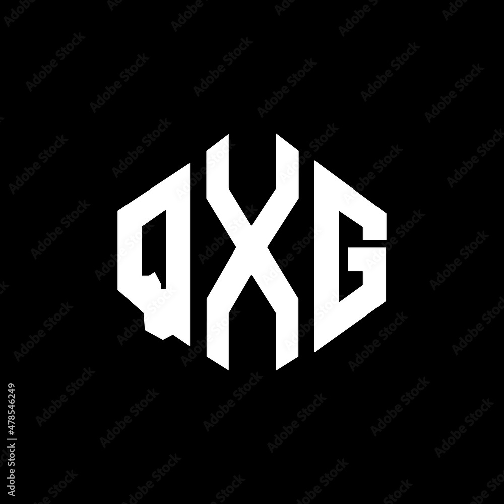 Obraz premium QXG letter logo design with polygon shape. QXG polygon and cube shape logo design. QXG hexagon vector logo template white and black colors. QXG monogram, business and real estate logo.