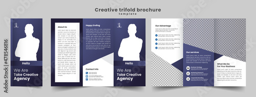 Tri fold brochure design with blue and orange color. business trifold Leaflet Brochure Flyer report template design.