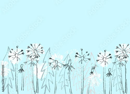 Pre made template with Dandelion flower. Summer concept. Decorative greeting card, invitation, poster, design background, birthday party.