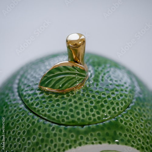 Teapot lime green. Handmade ceramic tea set