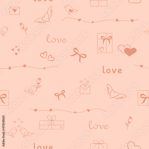 Valentines Day Greeting cards Drawing thin lines blank template with space for text in a minimalistic style Concept of publishing advertising banners on social networks.