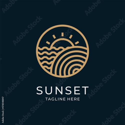 sunset minimalist line art logo template vector illustration design. elegant design luxury monoline sunset logo template.