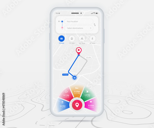 Map GPS navigation app ux ui concept, Mobile map application, Smartphone App search map navigation, Technology map, City navigation maps, City street, gps tracking, Location tracker, Vector