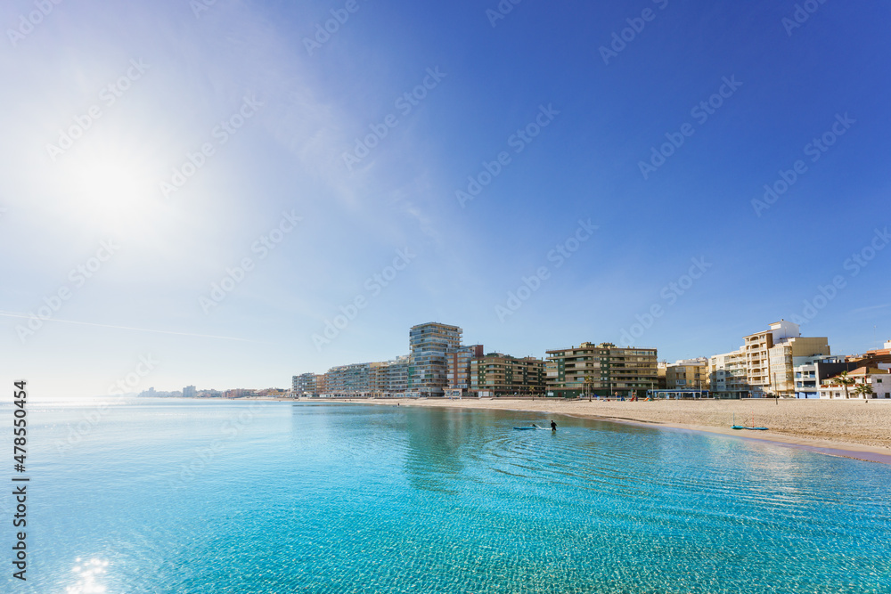 Panoramic view of the El Perelló beach in Valencia Spain