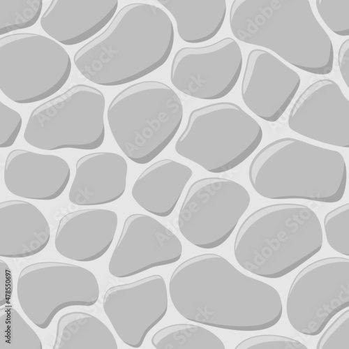 Vector illustration of gray cobblestone seamless background.