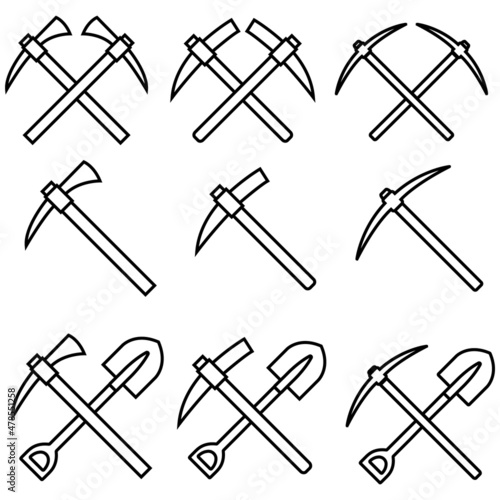 Pickaxe line icon, vector logo isolated on white background, pickaxe mining tool 