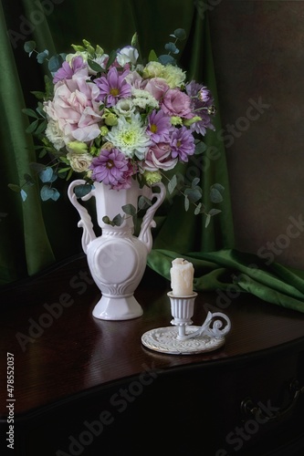 Still life with a luxurious bouquet in the interior