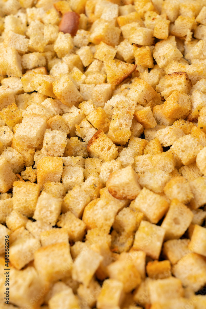 Oven-baked white bread crackers, selective focus Oven-baked white bread crackers, selective focus