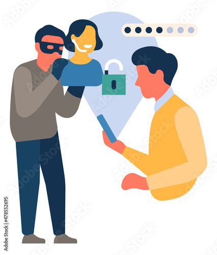 Scammer stealing user data. Online fraud concept