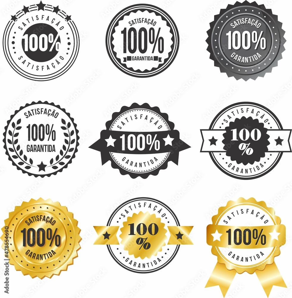 SET DE SELOS SATISFAÇÃO GARANTIDA, 100% SATISFAÇÃO GARANTIDA, SELOS, ETIQUETAS, SELOS COMERCIAIS