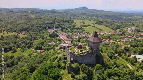 Aerial view of Somoska Castle in the village of Siatorska Bukovinka in Slovakia photo