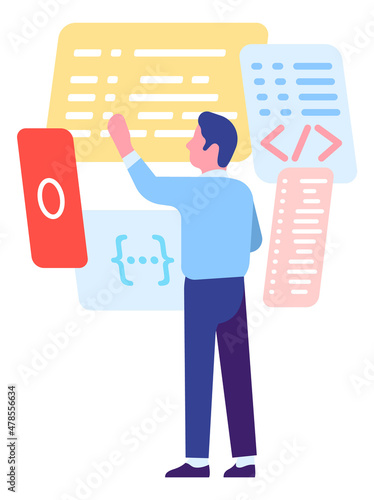 Man working with code. Programming software process