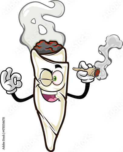Winking Marijuana Joint Cartoon Character Showing Perfect Joint. Vector Hand Drawn Illustration Isolated On Transparent Background