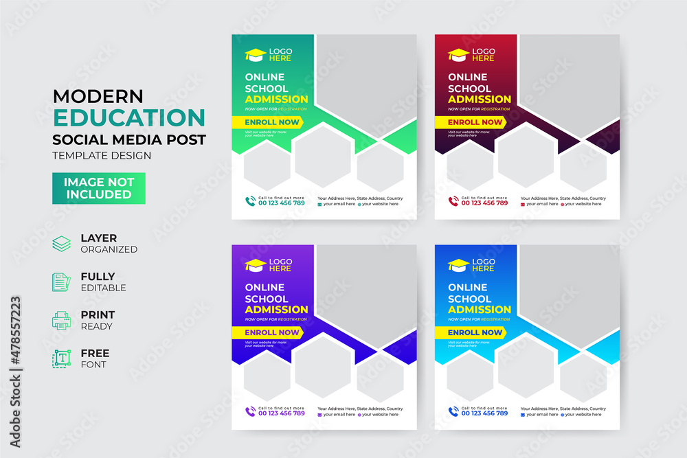 Creative and modern education admission social media post template