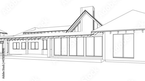 house sketch drawing. ranch, texas house