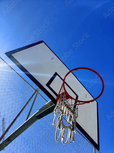 Basketball court close up and blue sky