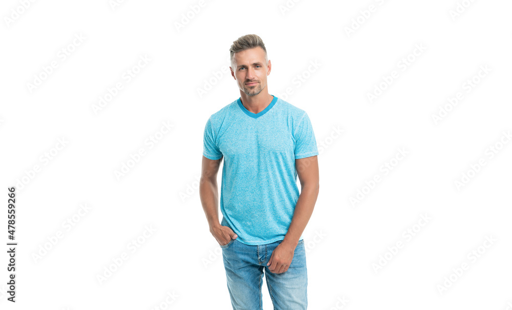 smiling mature man with grizzled hair isolated on white, male fashion smiling mature man with grizzled hair isolated on white, male fashion