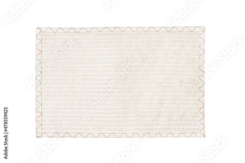 Top view of white woven rectangular placemat, isolated