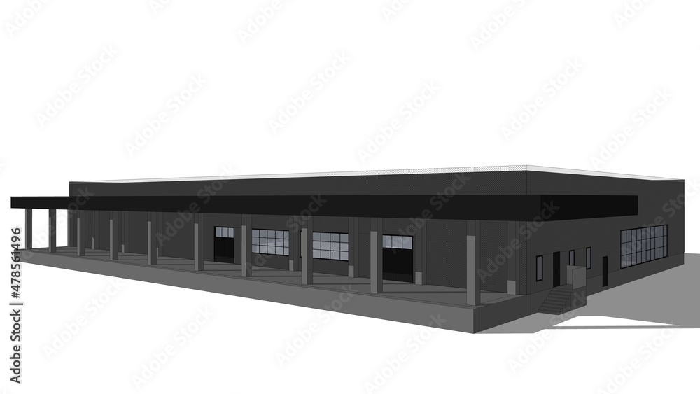 facade of an industrial building and warehouse, 3d render facade of an industrial building and warehouse, 3d render
