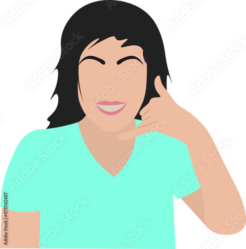 Gestos. mujer haciendo un gesto con la mano, llamame .Vector sin fondo