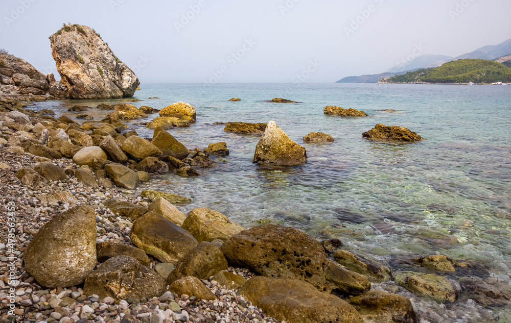 Beautiful view of rocky coast of the sea. Himara, Albania Beautiful view of rocky coast of the sea. Himara, Albania