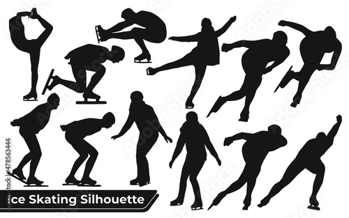 Black silhouettes of Ice Skating Vector Collection