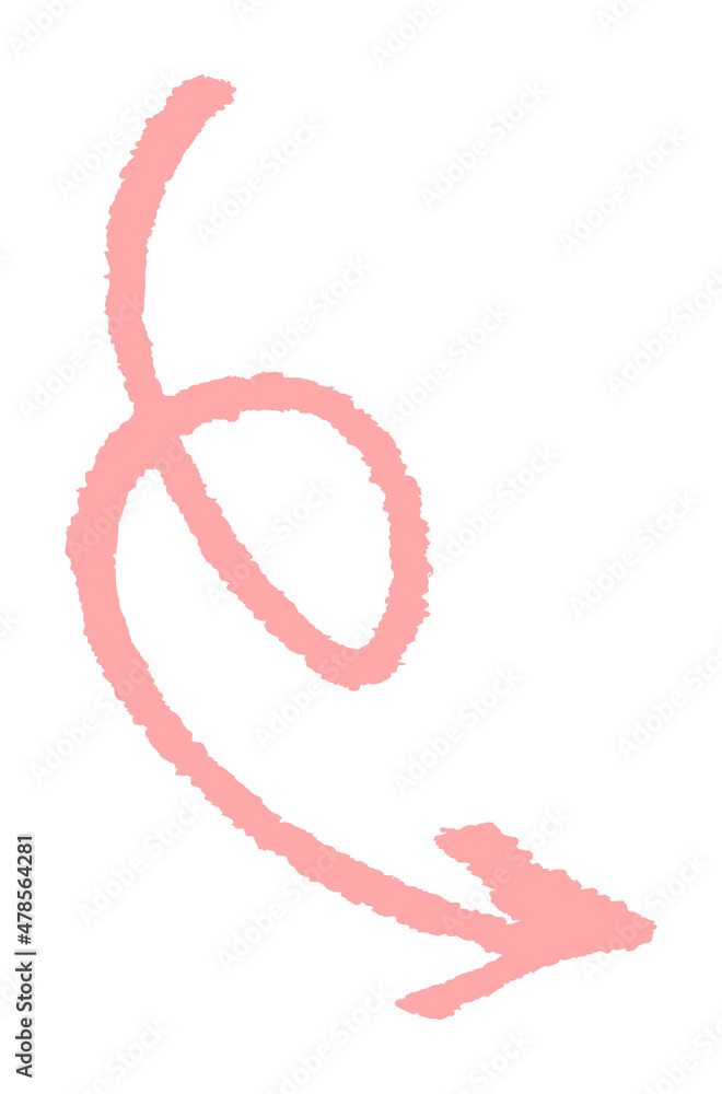Fototapeta premium Pink arrow. Doodle, simple, minimalist, modern. Torn texture. Vector graphics. 