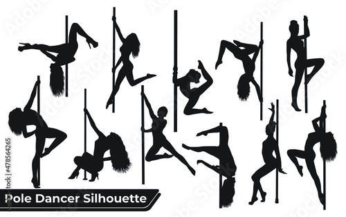 Collection of Pole Dancer Silhouette vector