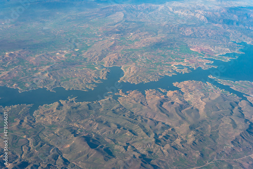 Aerial photo of the Euphrates and the Keban Dam in the east of Turkey in Anatolia. Euphrates is the longest and one of the most historically important rivers of Western Asia © ksl