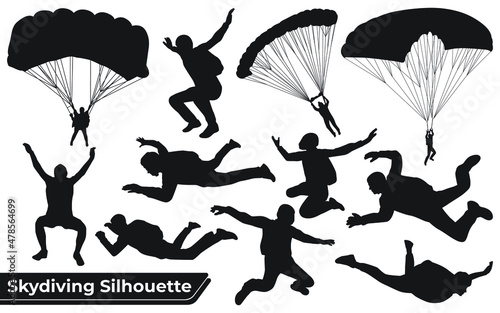 Black Silhouettes Hang Glider or Parachute skydiving