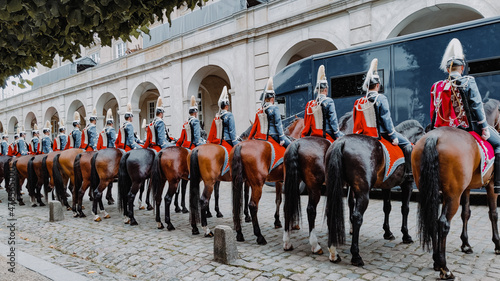 Fotografering Royal cavalry at Christiansborg Palace, Copenhagen, Denmark