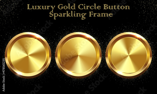 Luxury gold circle button sparkling frame vector