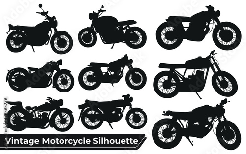 Obraz na płótnie Collection of Vintage Motorbike Silhouettes vector