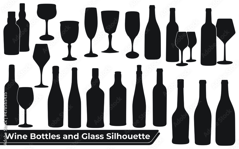 Collection of Wine Bottles and Glass Silhouette vector Collection of Wine Bottles and Glass Silhouette vector