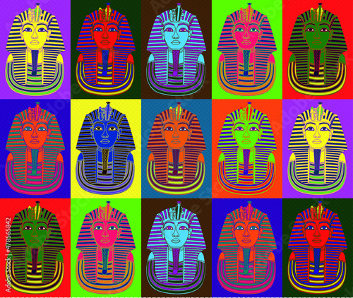 Ancient egyptian Tutankamon pharao mask in pop art style.	