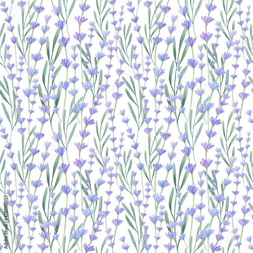 Lavender watercolor seamless pattern. Purple wildflowers digital paper. 