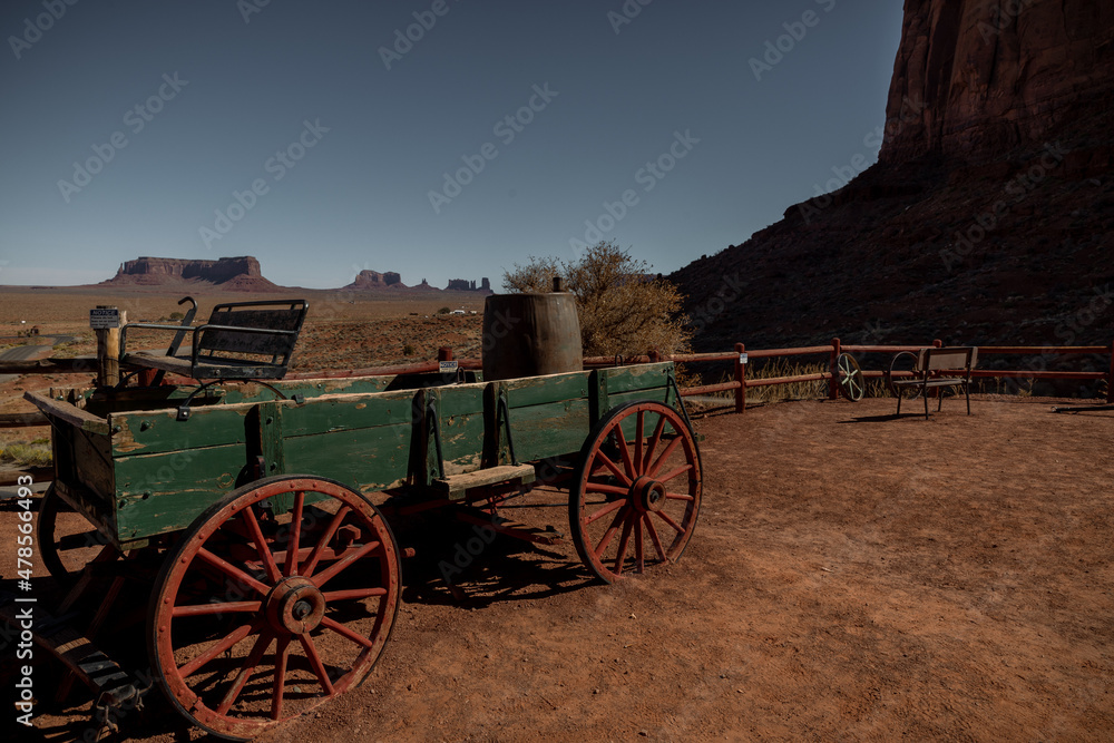 Olijato Monument Valley, AZ, USA An old wagon exhibited at the Goulding's Lodge