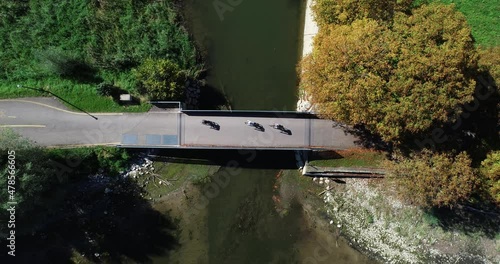 Wallpaper Mural Aerial view of people cycling with bike over a bridge along Constance Lake, Switzerland. Torontodigital.ca
