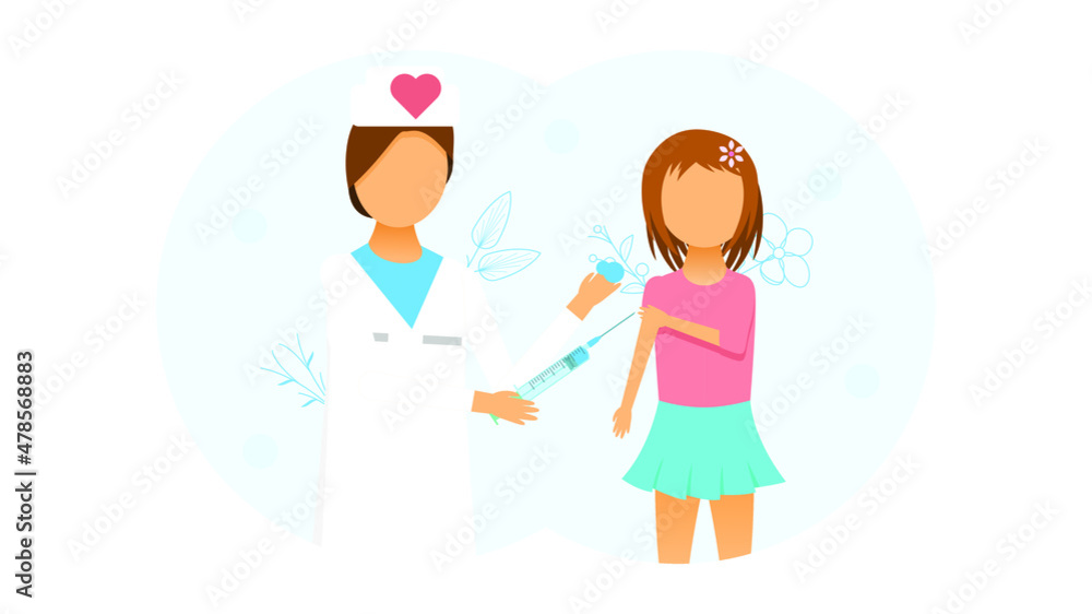 Abstract Flat Medic Man Vaccinates Child Cartoon People Character Concept Illustration Vector Design Style Coronavirus COVID-19 Mass Vaccination Healthcare Epidemic