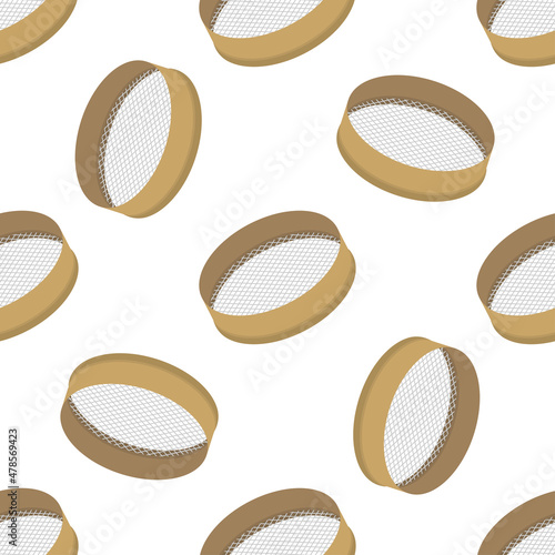 Wooden sieve seamless pattern. Confectioner sieve is needed in the kitchen in the kitchen for sifting flour.