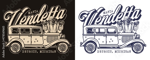 Mafia escape vintage emblem with lettering
