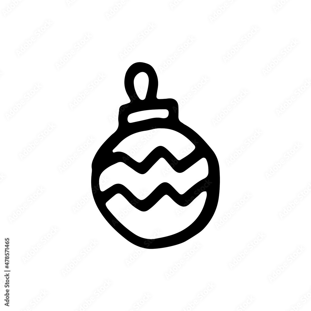 Obraz premium Hand drawn doodle Christmas toy ball. Symbol of Happy New Year, Xmas holiday celebration, winter.