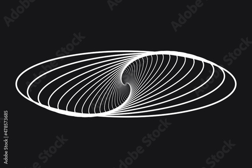 Abstract white spirograph rotates oval logo on black background. Vector illustration.