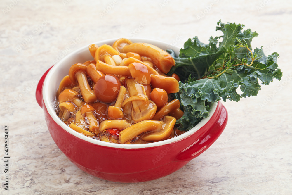 Wild pickled honey mushroom in the bowl Wild pickled honey mushroom in the bowl