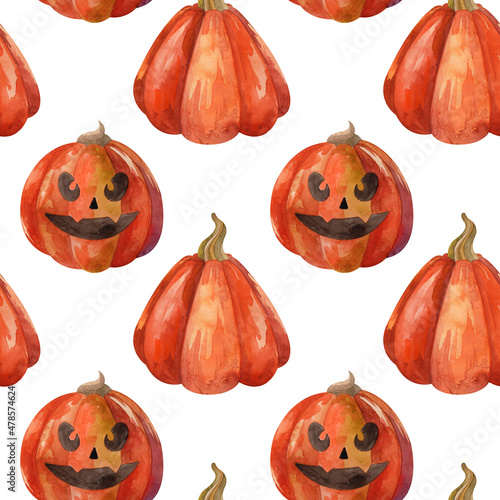 Watercolor Halloween pattern with tasty pumpkins