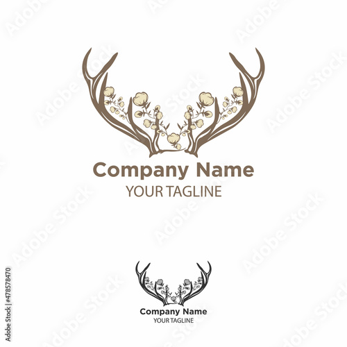 Deer antler illustration logo vector template with cotton design.