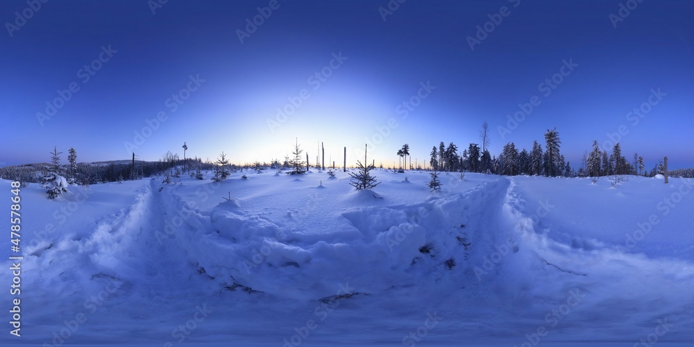 Winter Sunrise in the mountains in Winter HDRI Panorama Winter Sunrise in the mountains in Winter HDRI Panorama