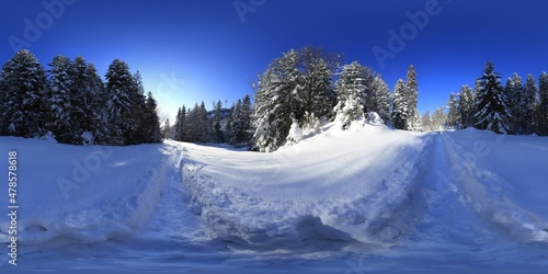 Fototapeta Naklejka Na Ścianę i Meble -  Sunny winter Landscape in the mountains 360 HDRI Panorama