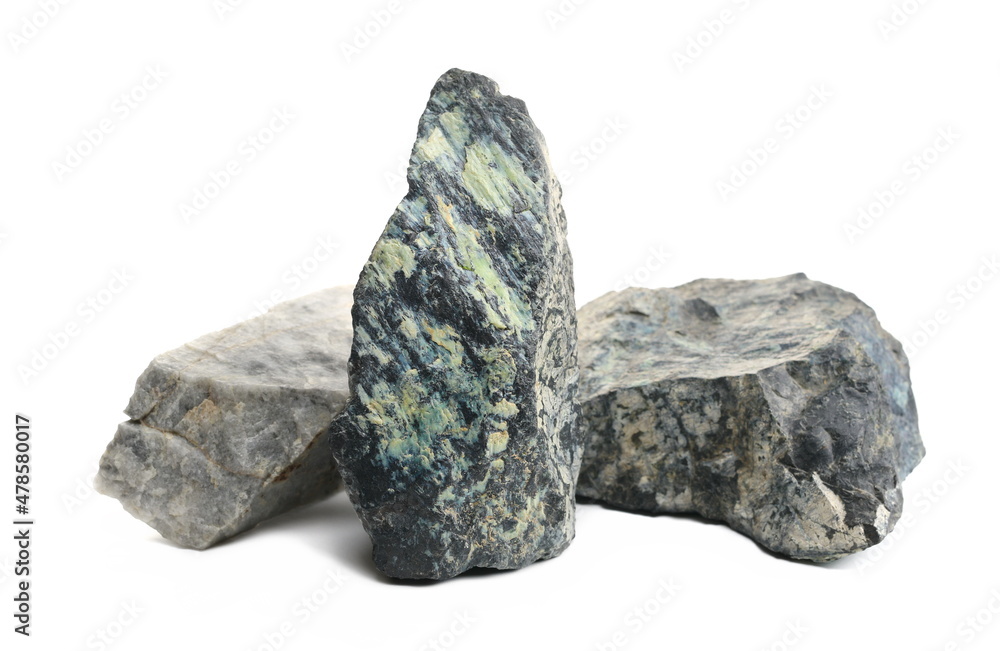 Green rocks, group stone isolated on white Green rocks, group stone isolated on white