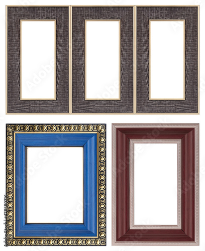 Set of wooden frames for paintings, mirrors or photo isolated on white background